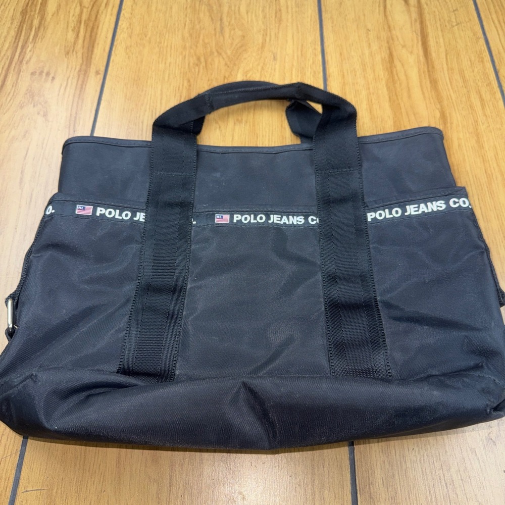 Ralph Lauren Polo Jeans Co Black Nylon Tote Bag Vintage Y2K Utility Handbag